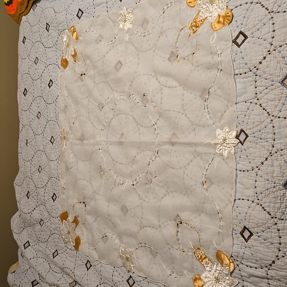 German Table Linen Poinsettia Theme 33 x 33 Inches